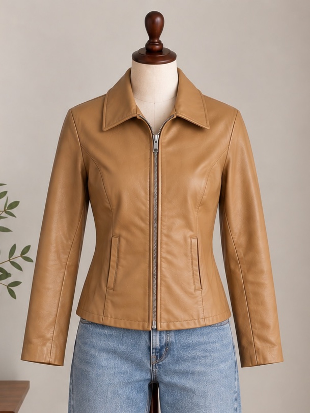Bedoya & Sly Genuine Leather Camel Jacket Small 90s Minimalist Quiet Luxury